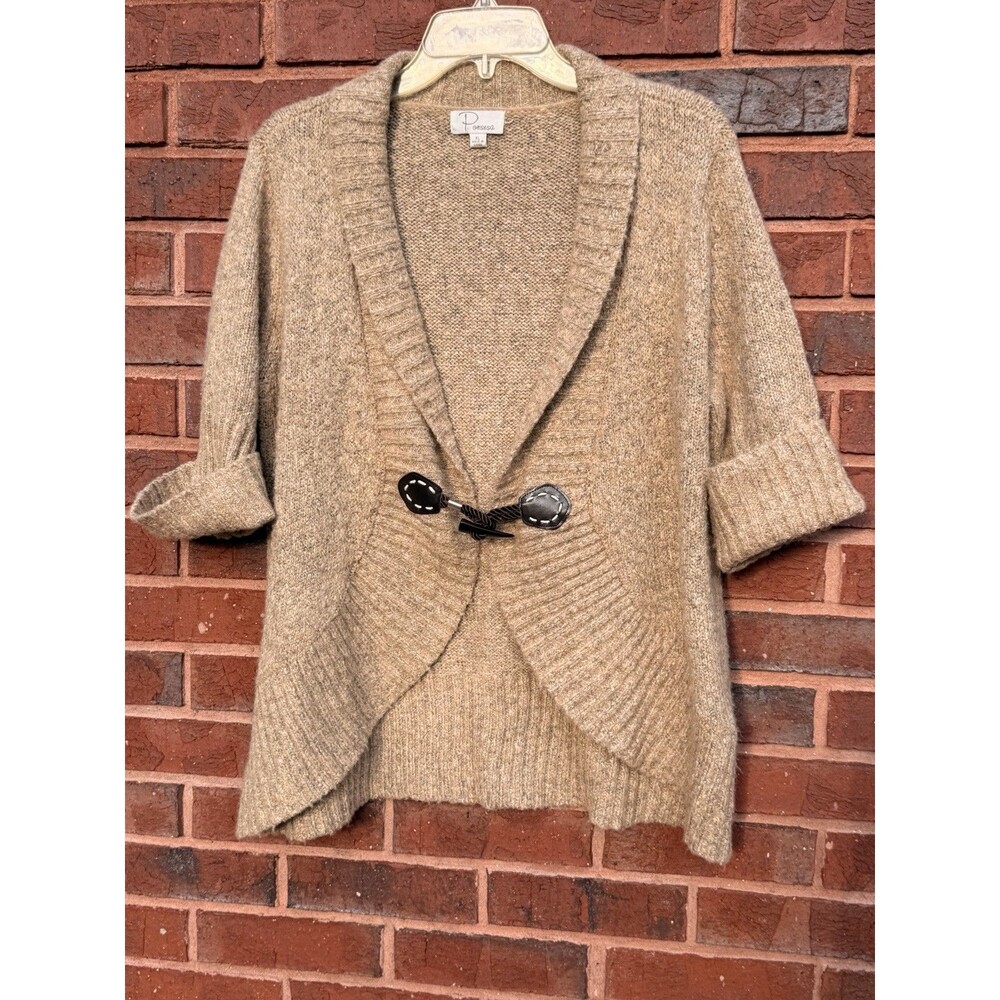 Ponsesa Tan Sweater with Toggle Closure X Large Acrylic